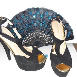 $$Drop Shoe Dazzle sexy, black and gold , party heels. Size 9.